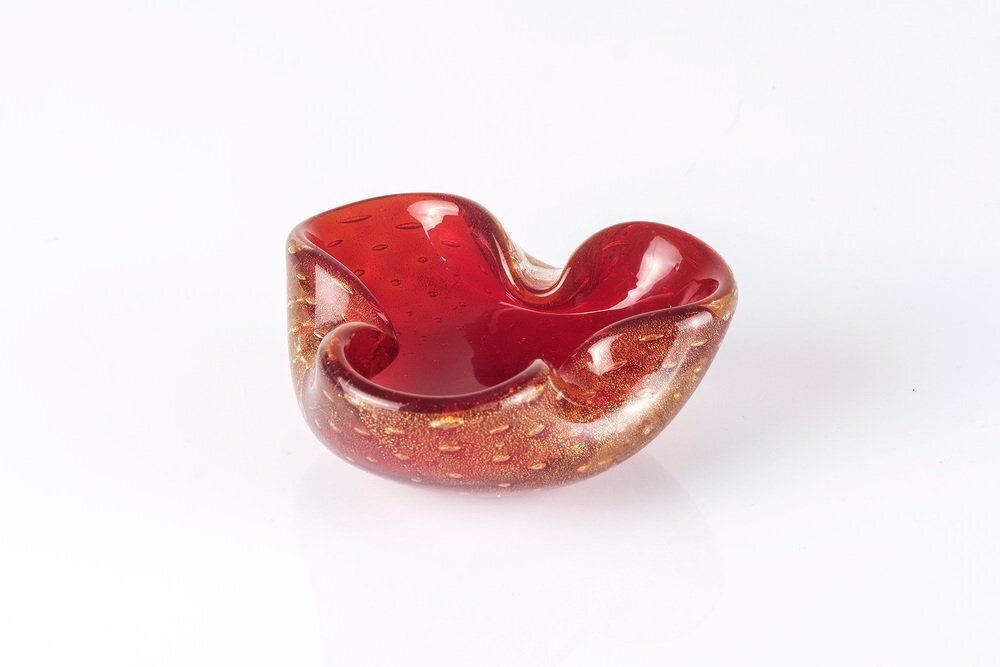 Red And Gold Bowl In Sommerso Murano Glass By Seguso, 1960s