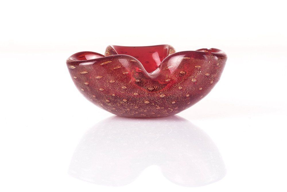 Red And Gold Bowl In Sommerso Murano Glass By Seguso, 1960s photo for sale