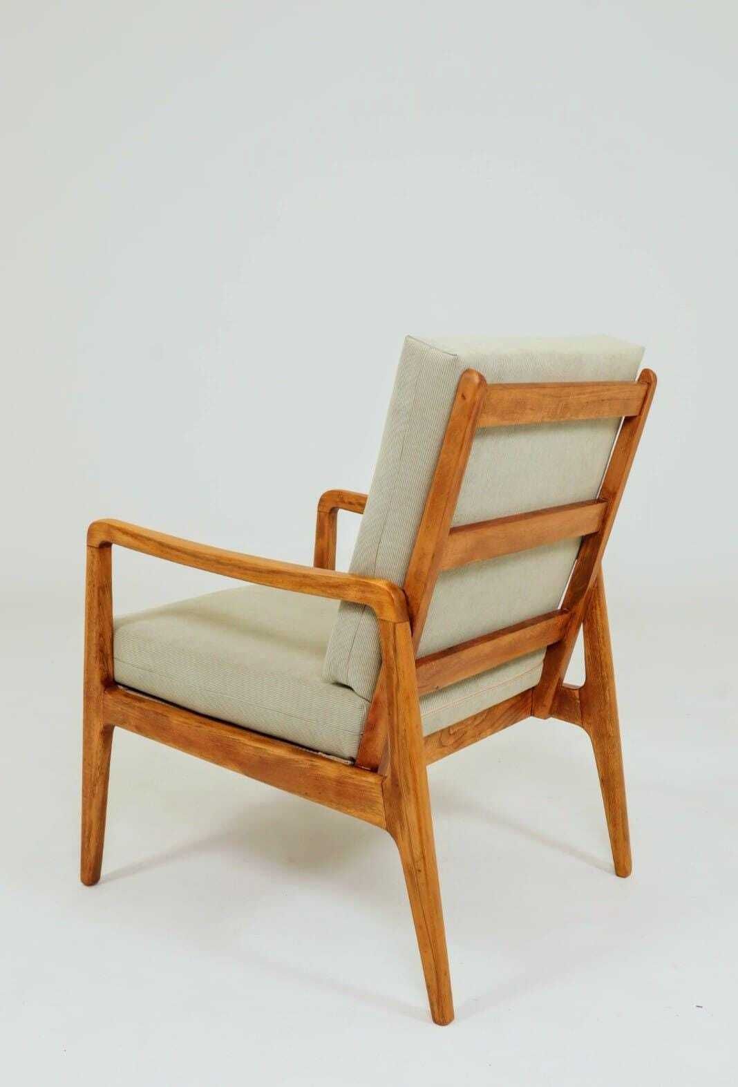 Mid Century Armchair Vintage Pastel Olive Cordury Cushion Wooden Lounge Chair, 1980s photo furniture