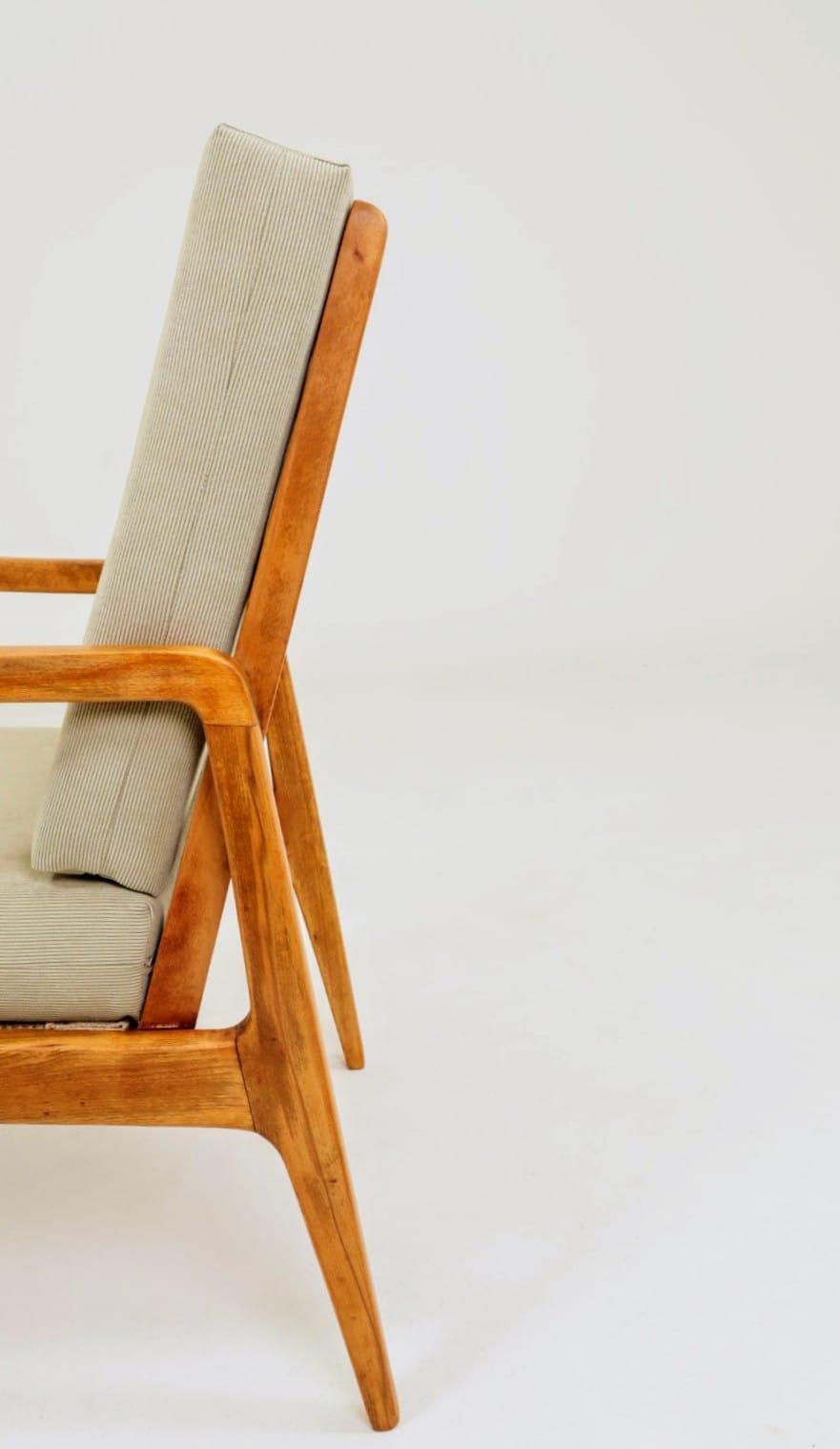 545.0 Mid Century Armchair Vintage Pastel Olive Cordury Cushion Wooden Lounge Chair, 1980s photo