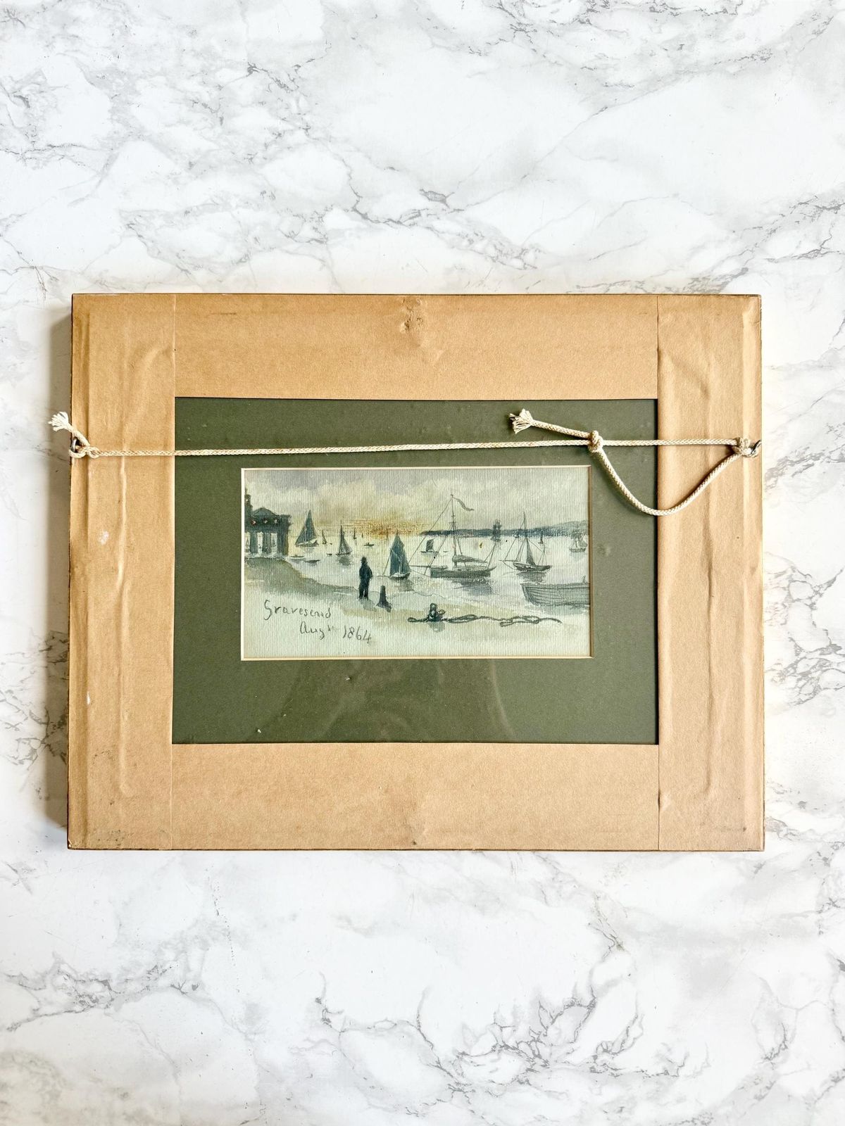 Antique Victorian Double Sided Watercolour Original Art Situated And Dated   Rochester 1864 And Gravesend Aug 1864 Framed And Glazed photo furniture