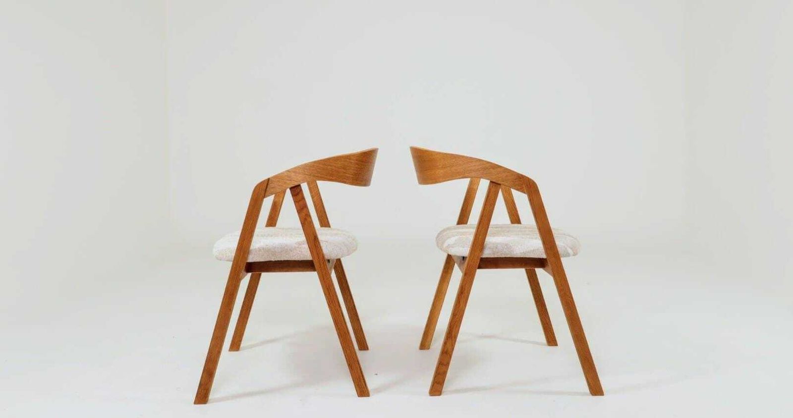 Set Of Two Oak Dining Chairs, Natural Wood, Jacquard Fabric photo furniture