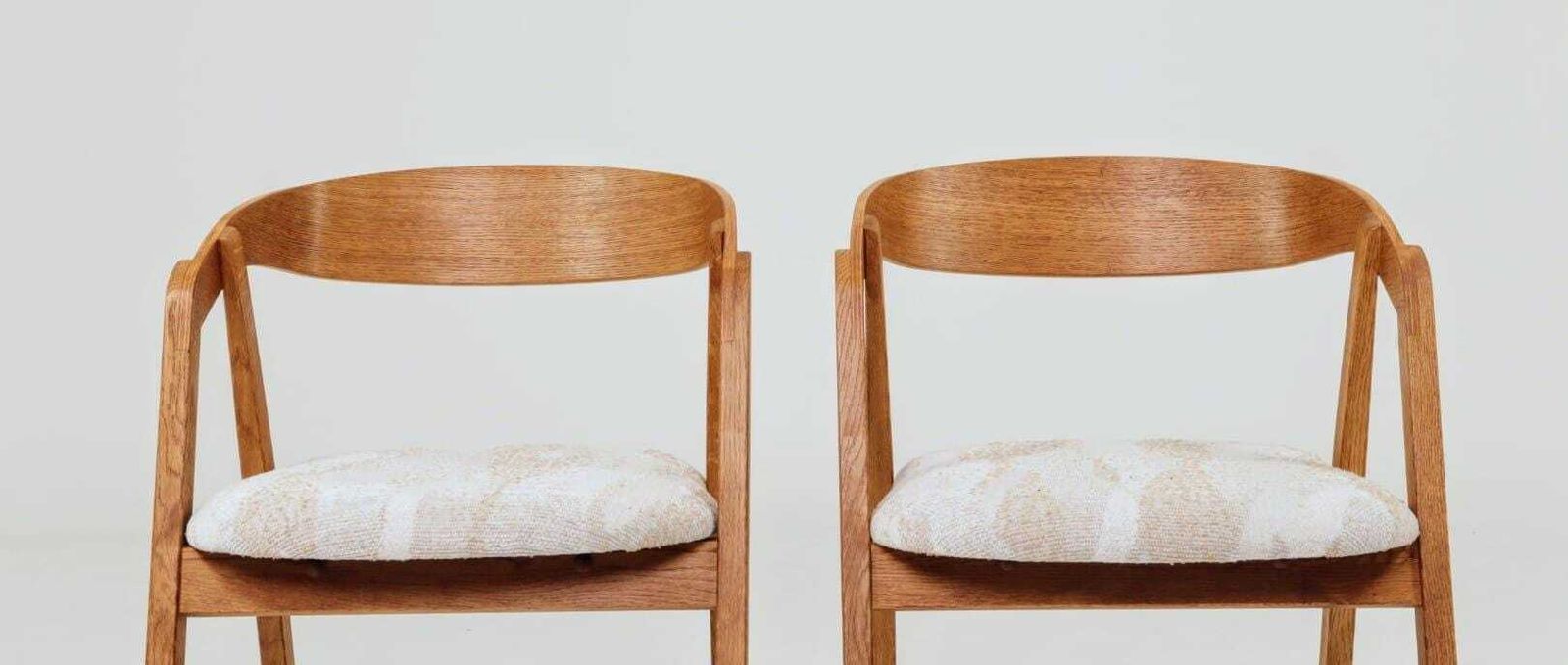 Set Of Two Oak Dining Chairs, Natural Wood, Jacquard Fabric photo 449.0