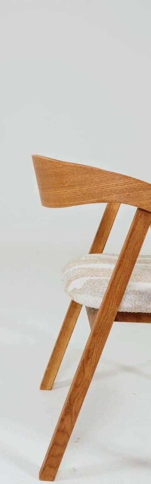 Set Of Two Oak Dining Chairs, Natural Wood, Jacquard Fabric photo vinterior