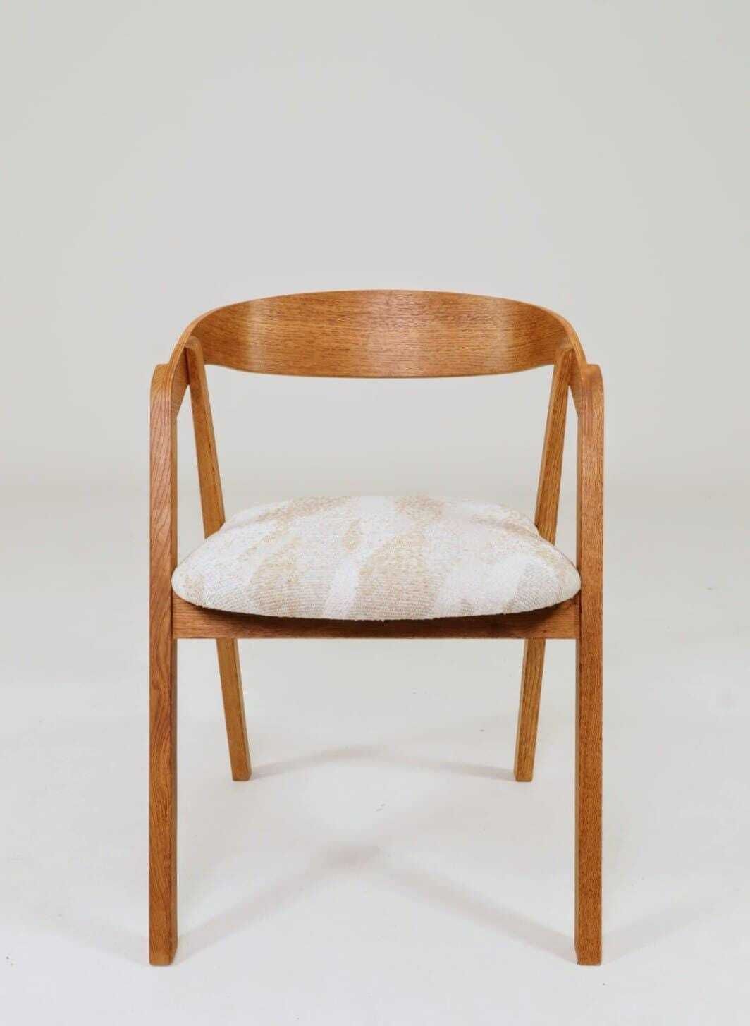 photo vinterior Set Of Two Oak Dining Chairs, Natural Wood, Jacquard Fabric