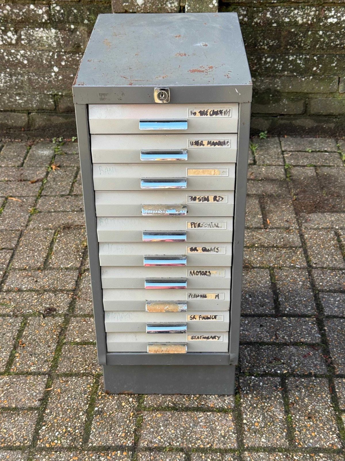 Vintage Industrial Metal Filing Cabinet, C. 1960s–1970s, Vintage Office Furniture, Retro Storage Solutions photo furniture