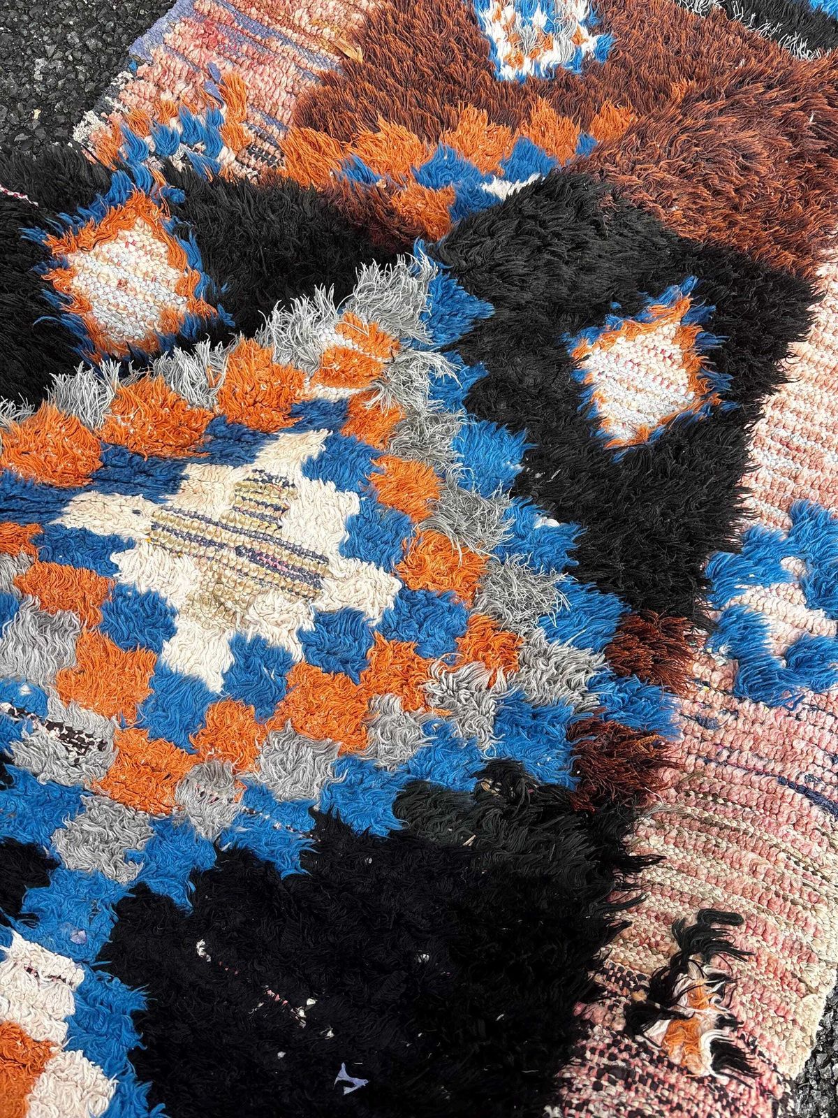 Textiles Vintage Moroccan Boujad Rug, 95x210 Cm – Handmade Berber Wool Rug – 1970s/1980s photo
