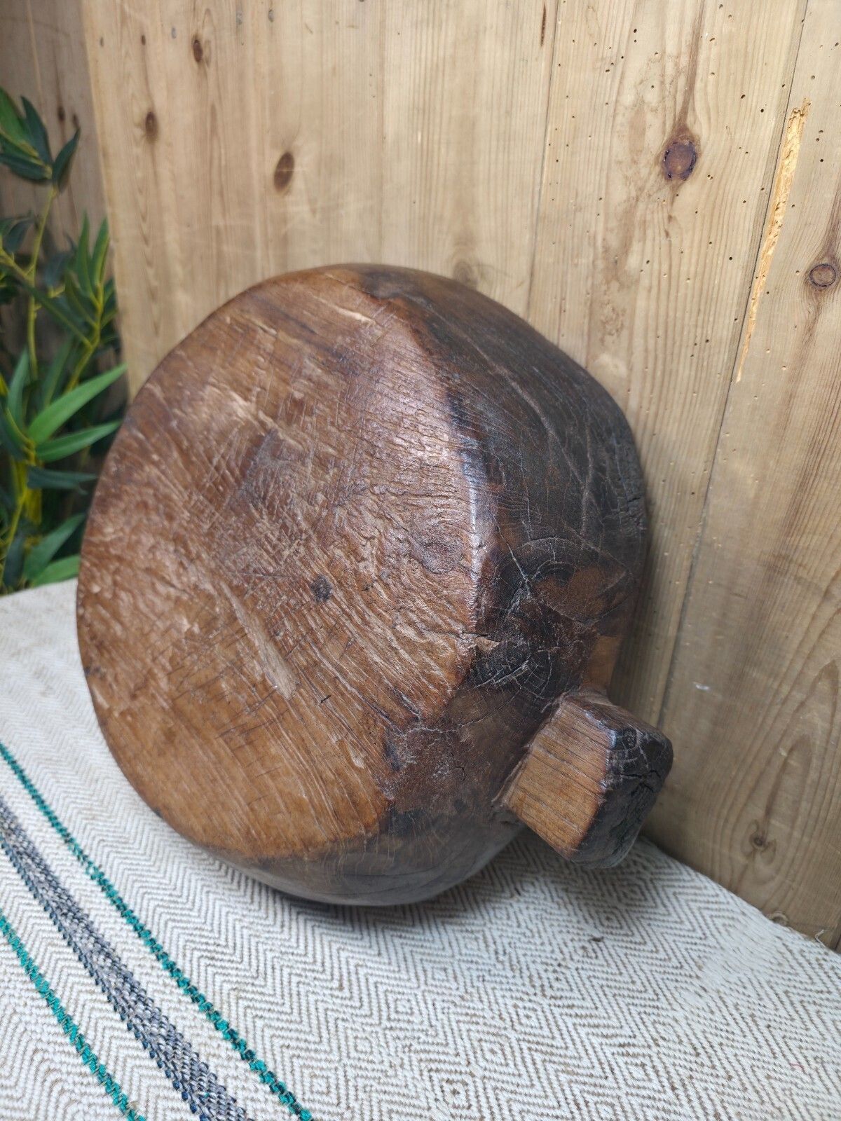 Vintage Rustic Wabi Sabi Indian Hand Carved Wooden Dough Bowl photo vintage