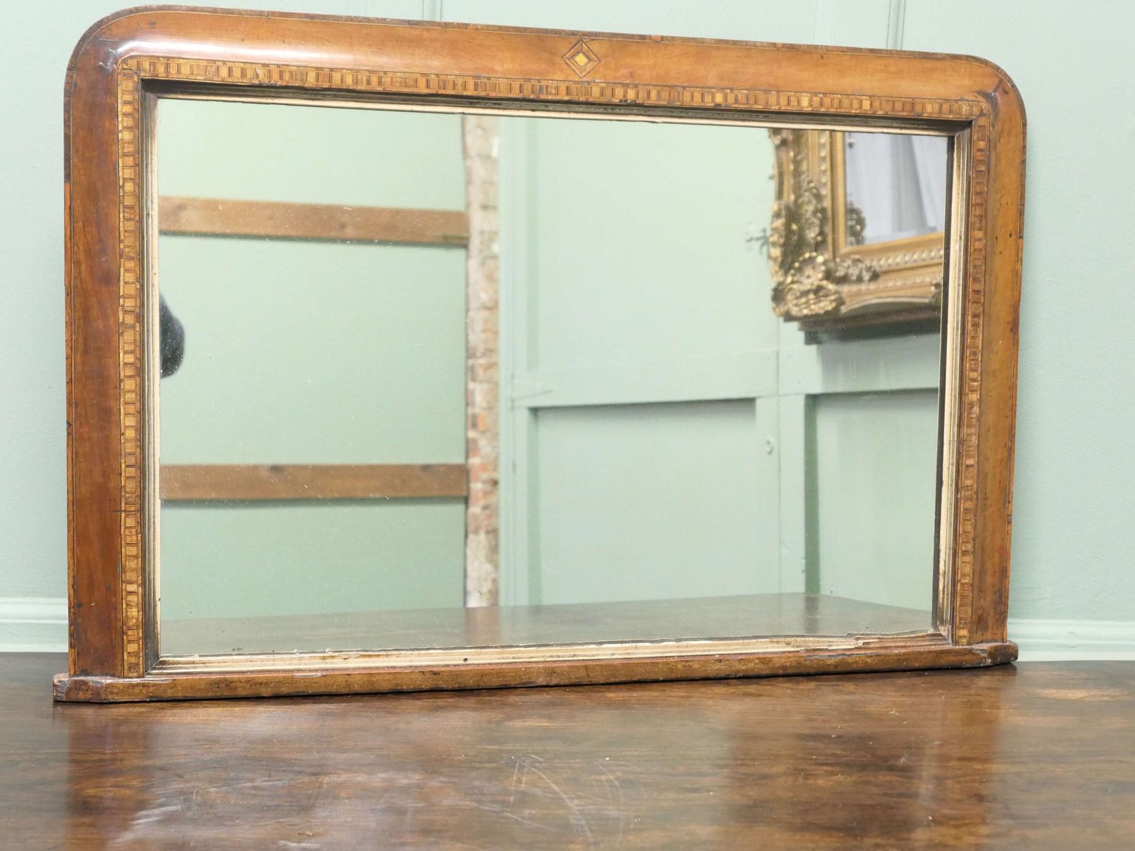 Victorian Inlaid Walnut Overmantel Mirror photo 660.0