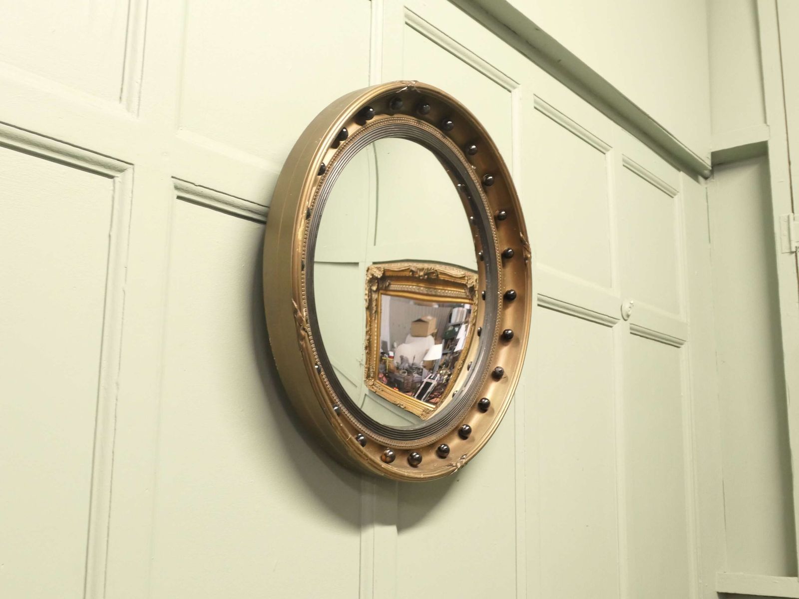 Gilt And Lacquer Regency Style Convex Wall Mirror photo furniture