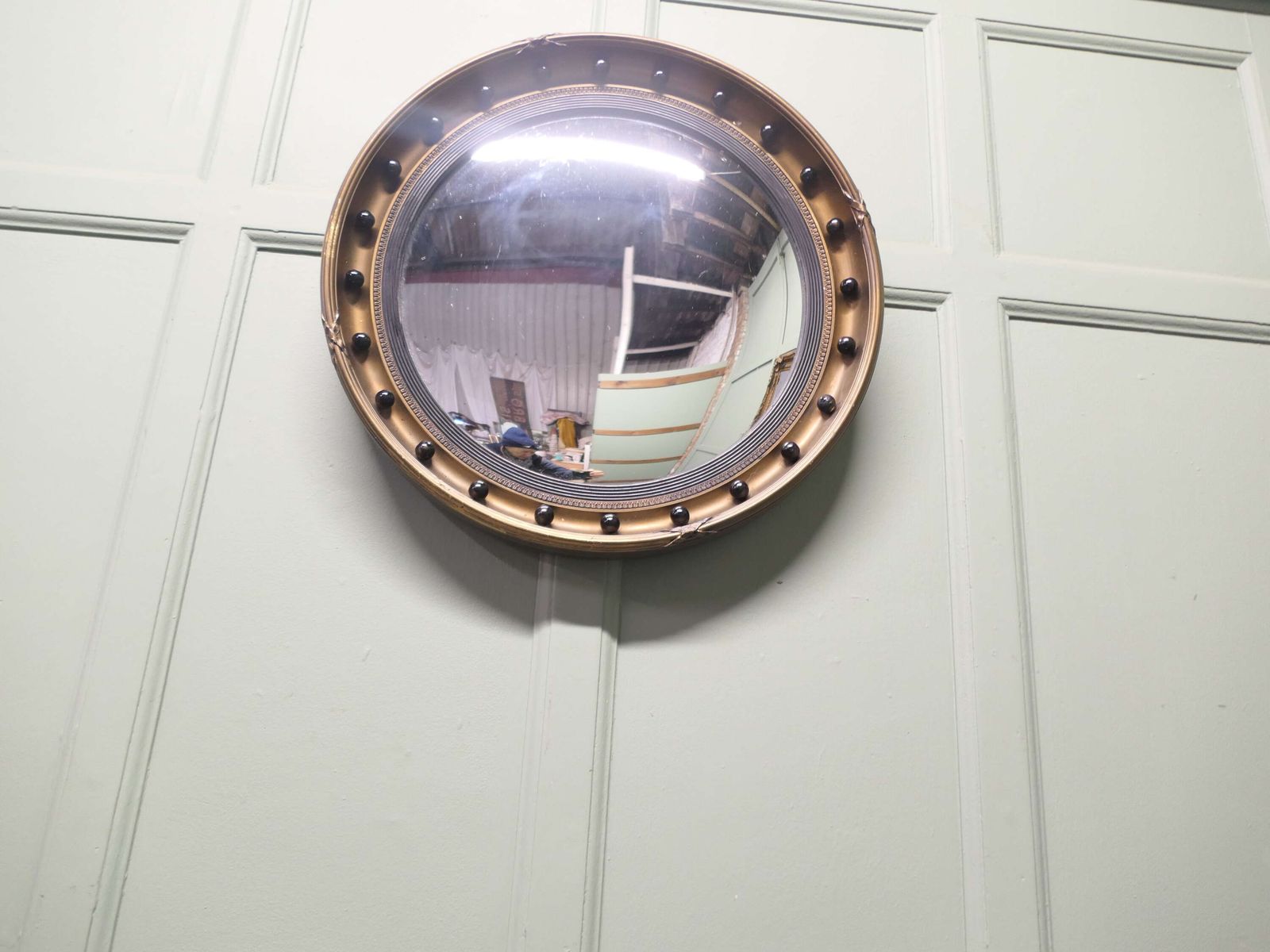 Gilt And Lacquer Regency Style Convex Wall Mirror photo Home Decor
