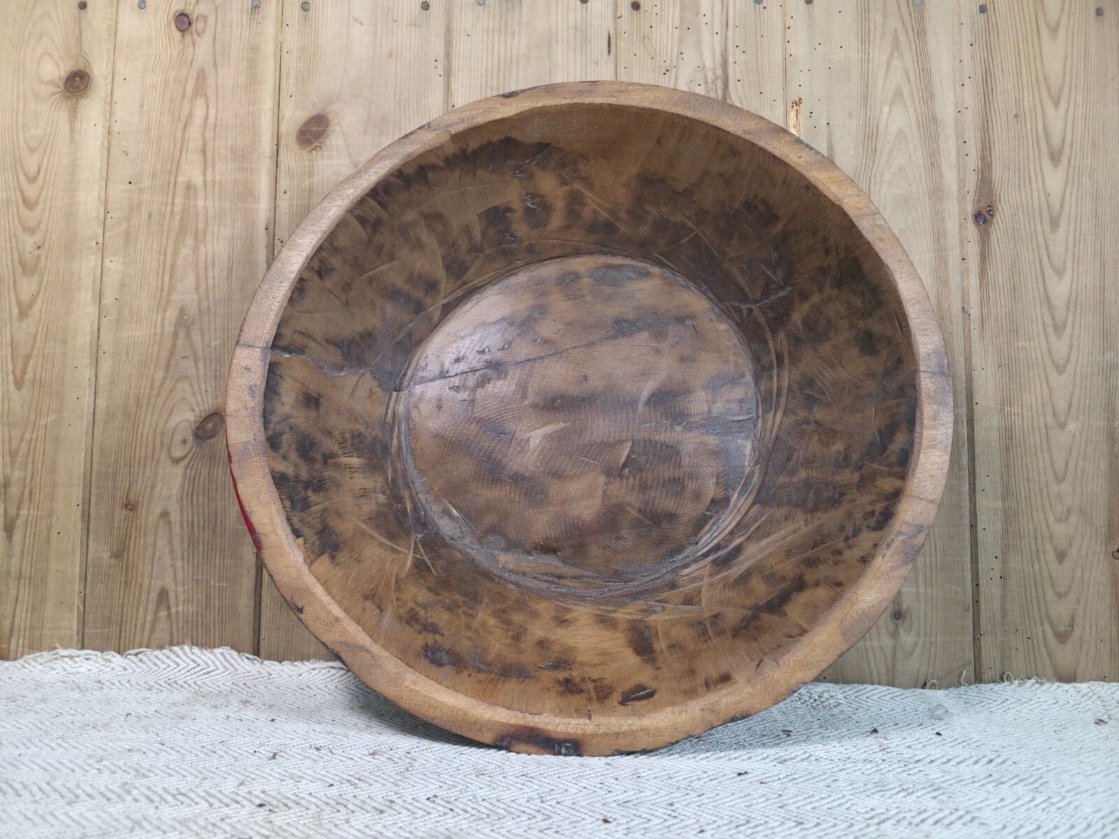 Vintage Rustic Wabi Sabi Indian Hand Carved Wooden Dough Bowl photo furniture