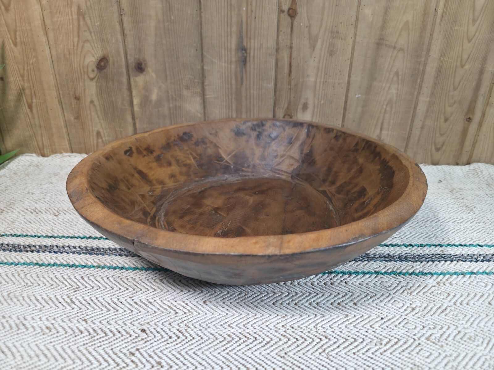 Vintage Rustic Wabi Sabi Indian Hand Carved Wooden Dough Bowl photo Garden Decor