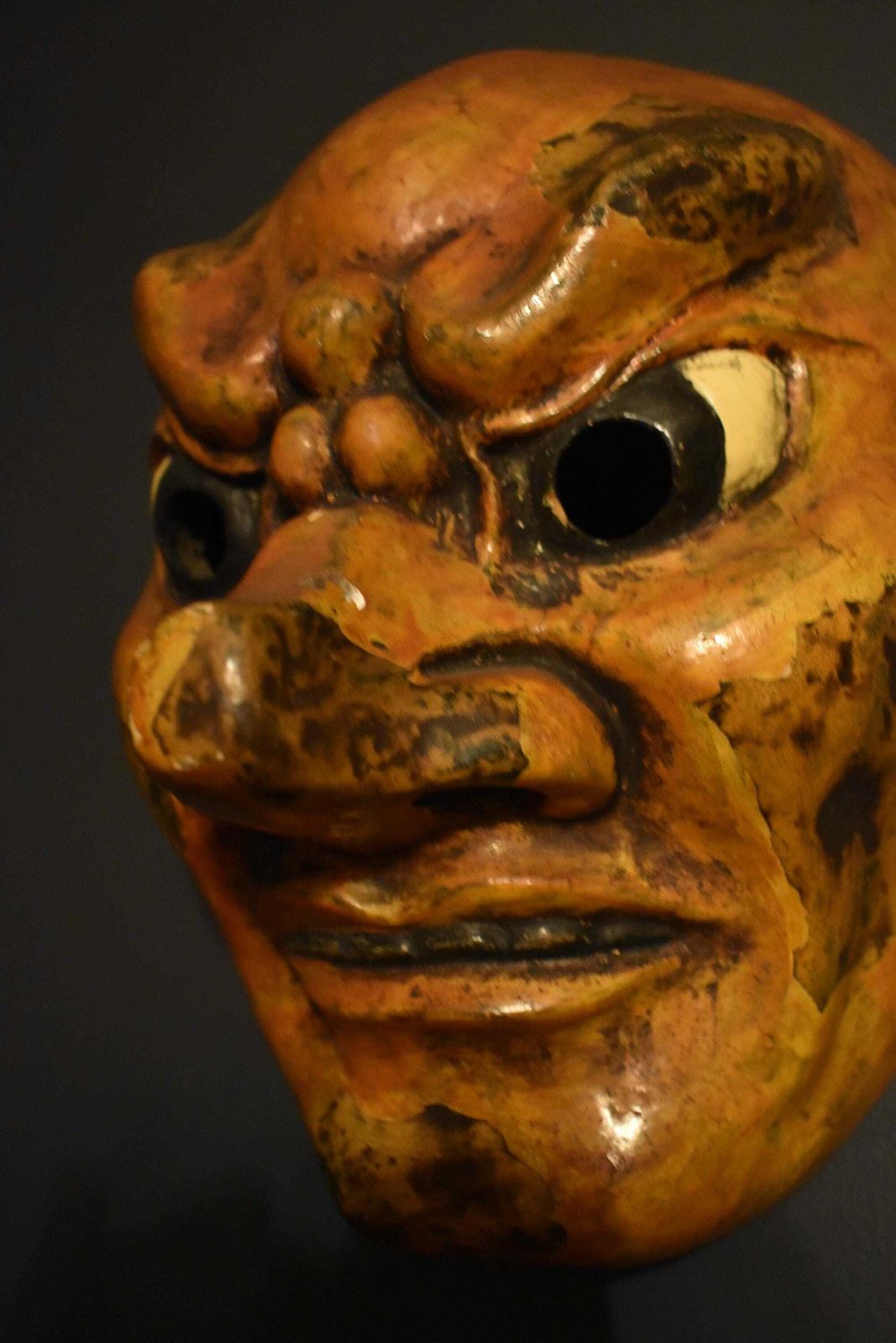 Horror Theatre Mask   Japanese Folk Art Wood Carved Display photo buy