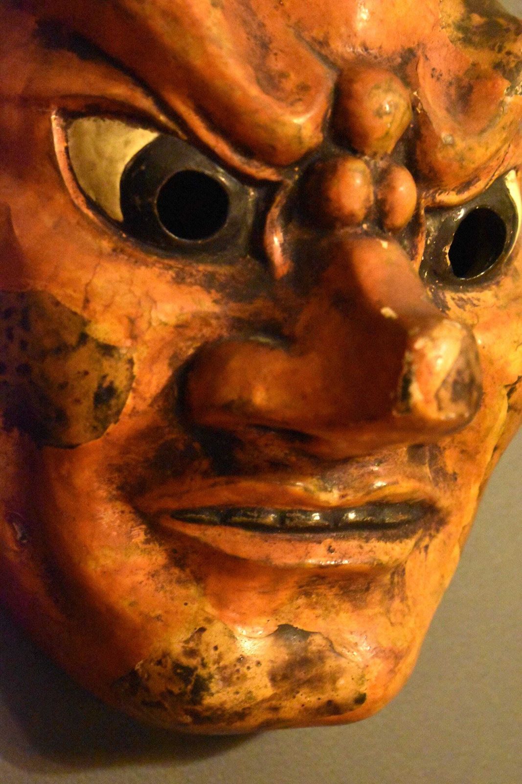 photo for sale Horror Theatre Mask   Japanese Folk Art Wood Carved Display