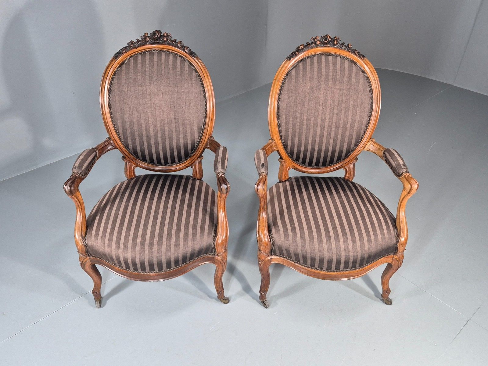 2 Antique Rococo Armchairs Walnut Frames 1880s Denmark Quality  Eb11331 Vclo photo for sale