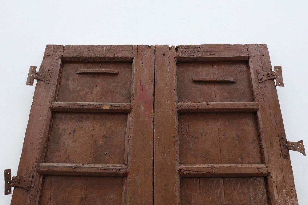 photo for sale Large 17th Century Terracotta Lacquered Oak Monastery Doors, Portugal, Set Of 2