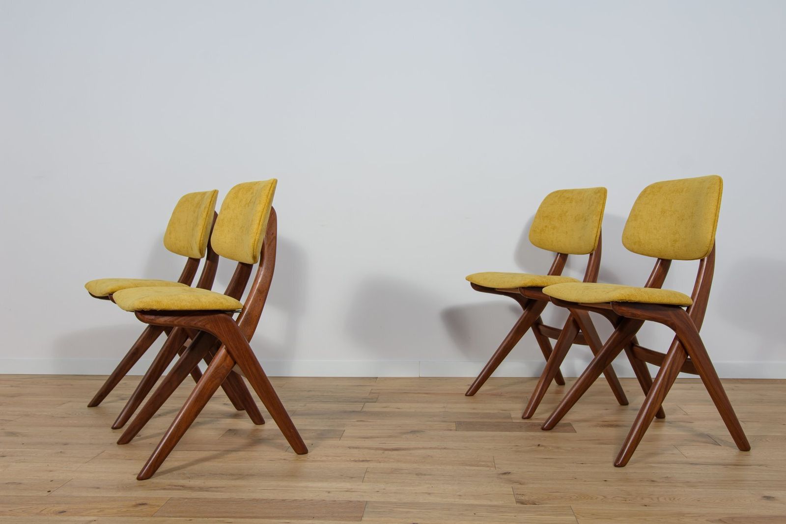 Mid Century Teak Dining Chairs Scissor By Louis Van Teefelen For Wébé, Netherlands, 1950s, Set Of 4 photo for sale