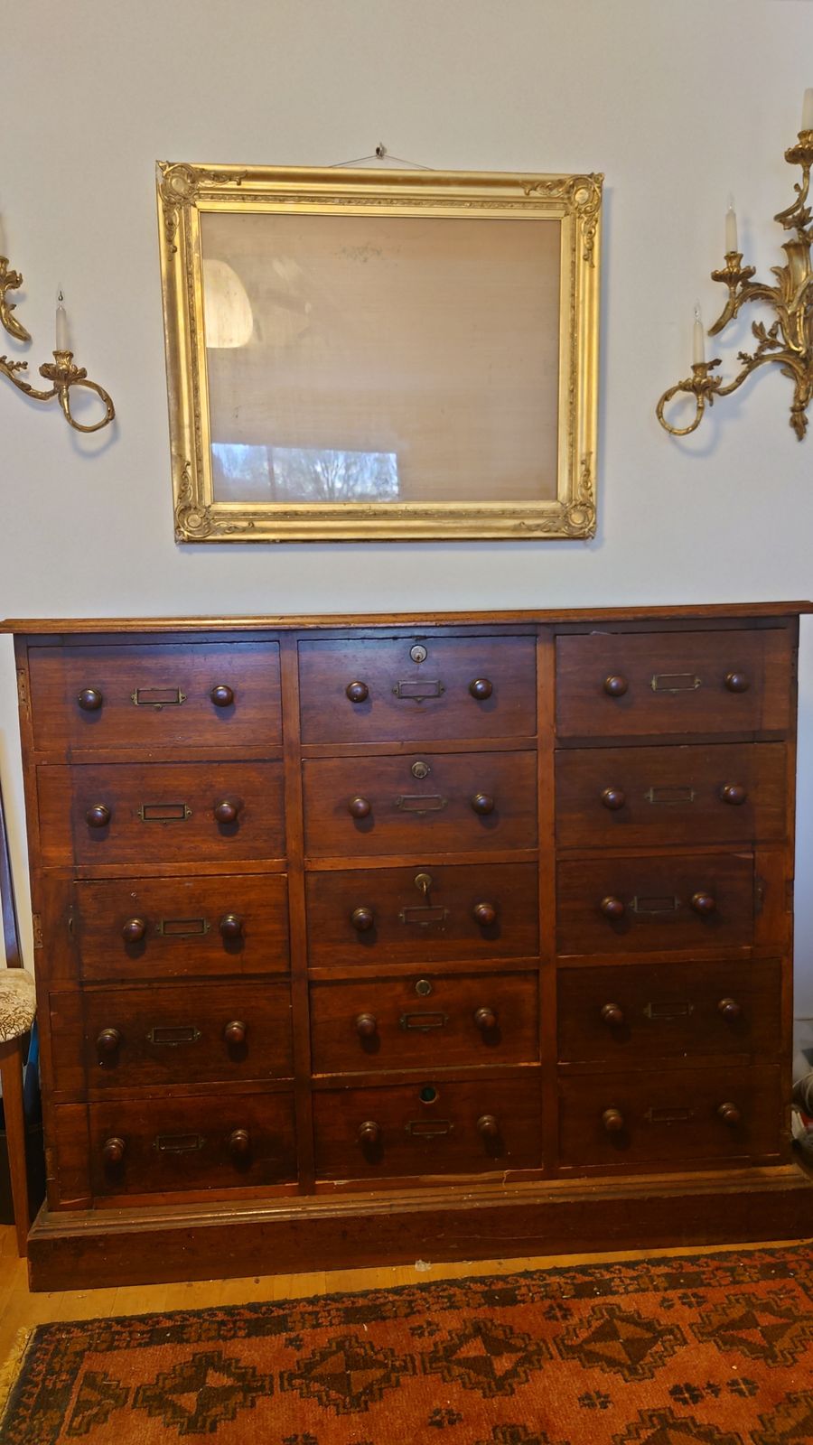 Apothecary/Drapery Large Mahogany Bank Of 15 Drawers. photo furniture