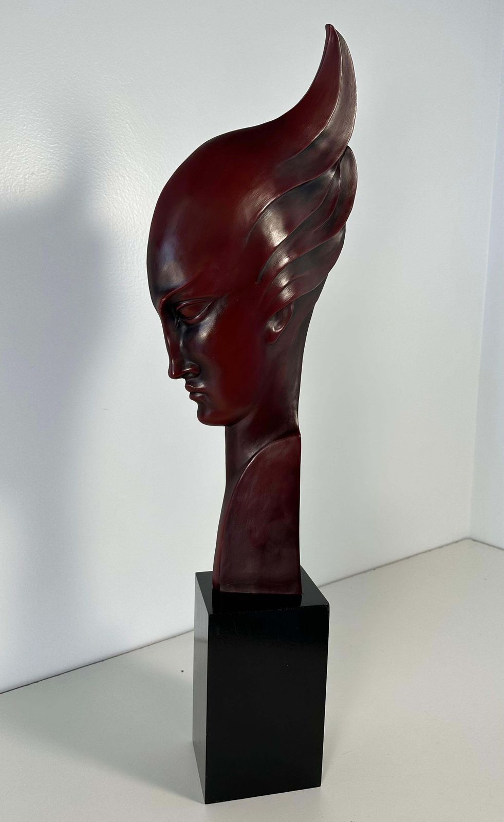 G. Cacciapuoti Art Deco Red Porcelain Stoneware And Wood Woman Profile, 1930s photo Art