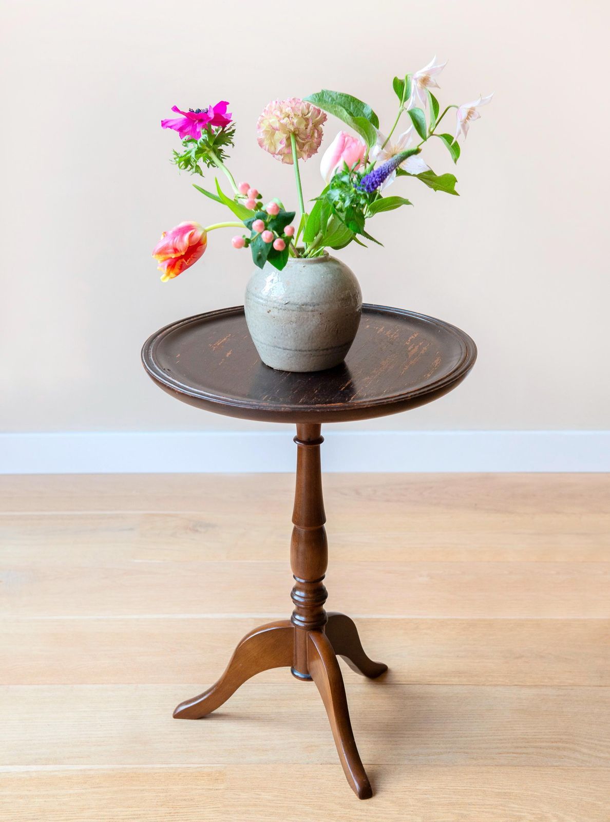 Wooden Wine Table – Antique Tripod Side Table – Victorian Style Round Plant Stand photo furniture