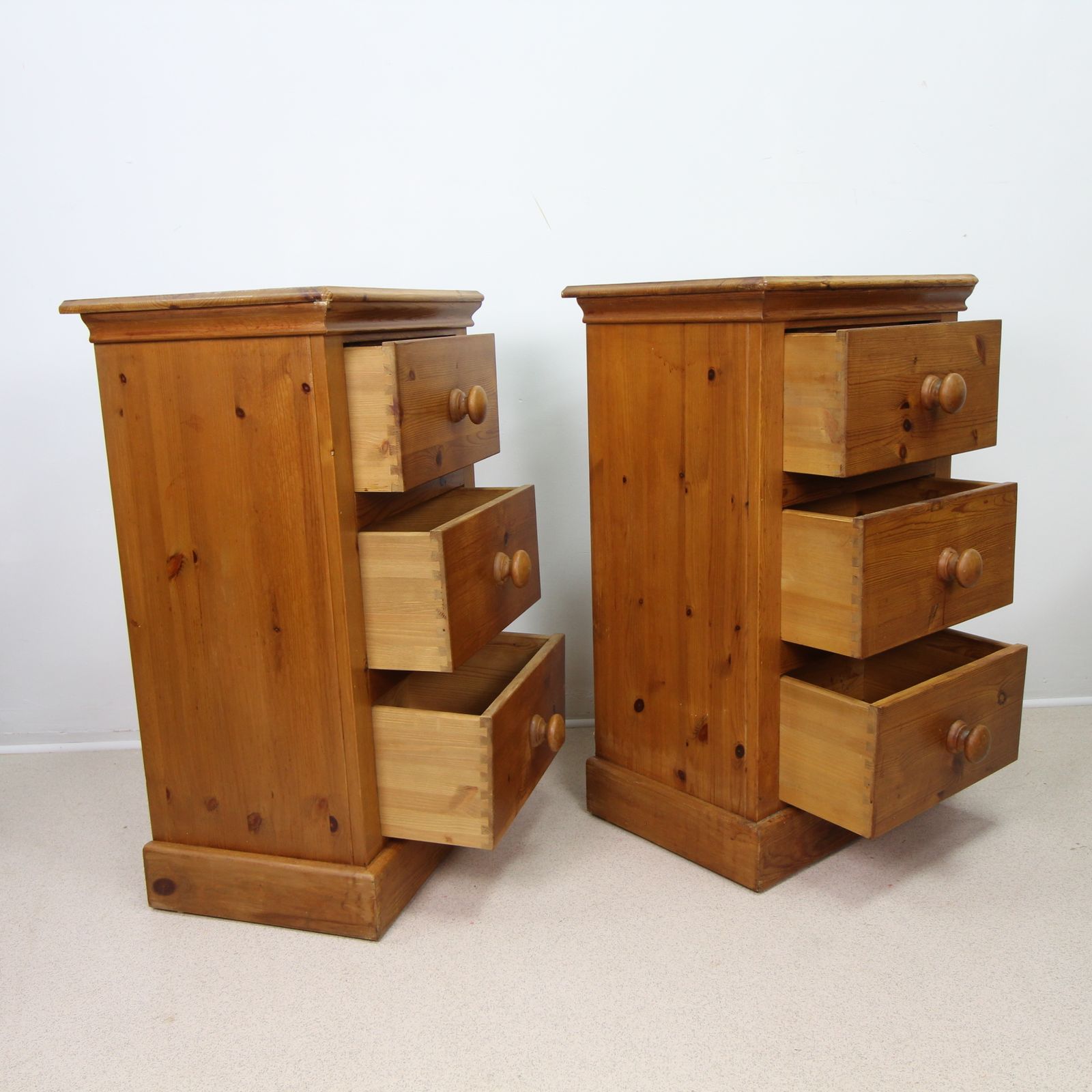 Furniture Matching Pair Of Vintage Solid Pine Narrow 3 Drawer Chest Of Drawers By Pinetum photo