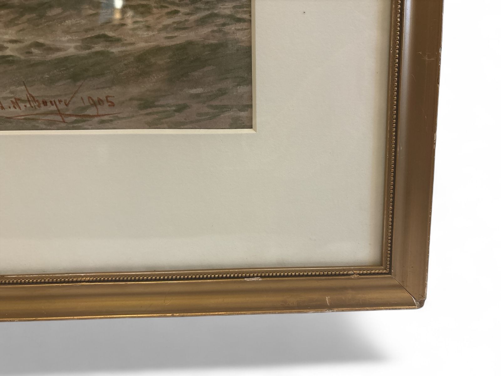Painting Of Sailboats Passing Lighthouses Dated 1905 photo for sale