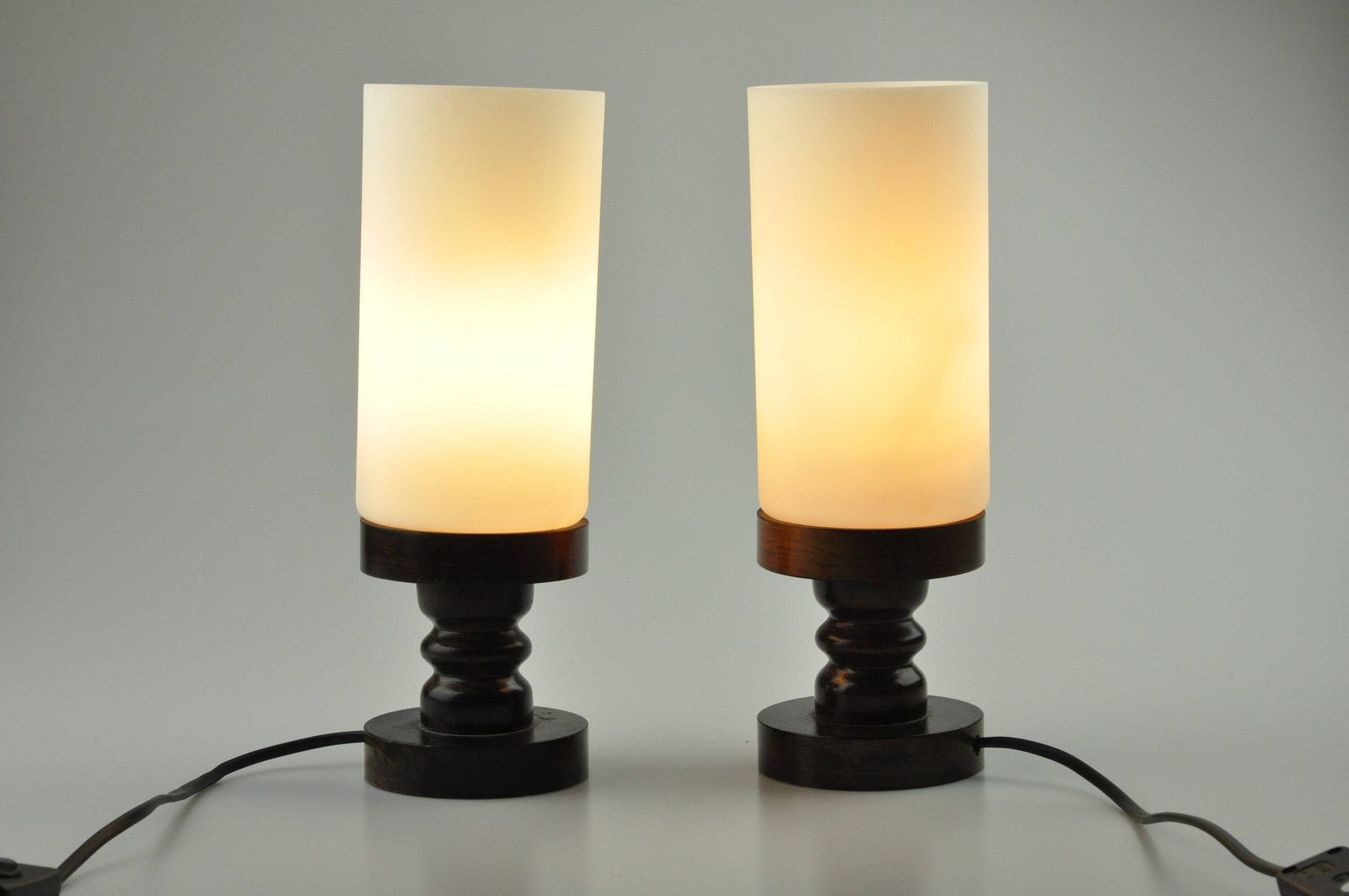 Pair Of Mid Century Lamps, Table Lamp, Desk Lamp, Pair Lamps, Pair Of Lamps, Bedside Lamp, Mid Century Lamp, Glass Lamp, Wooden Lamps photo buy