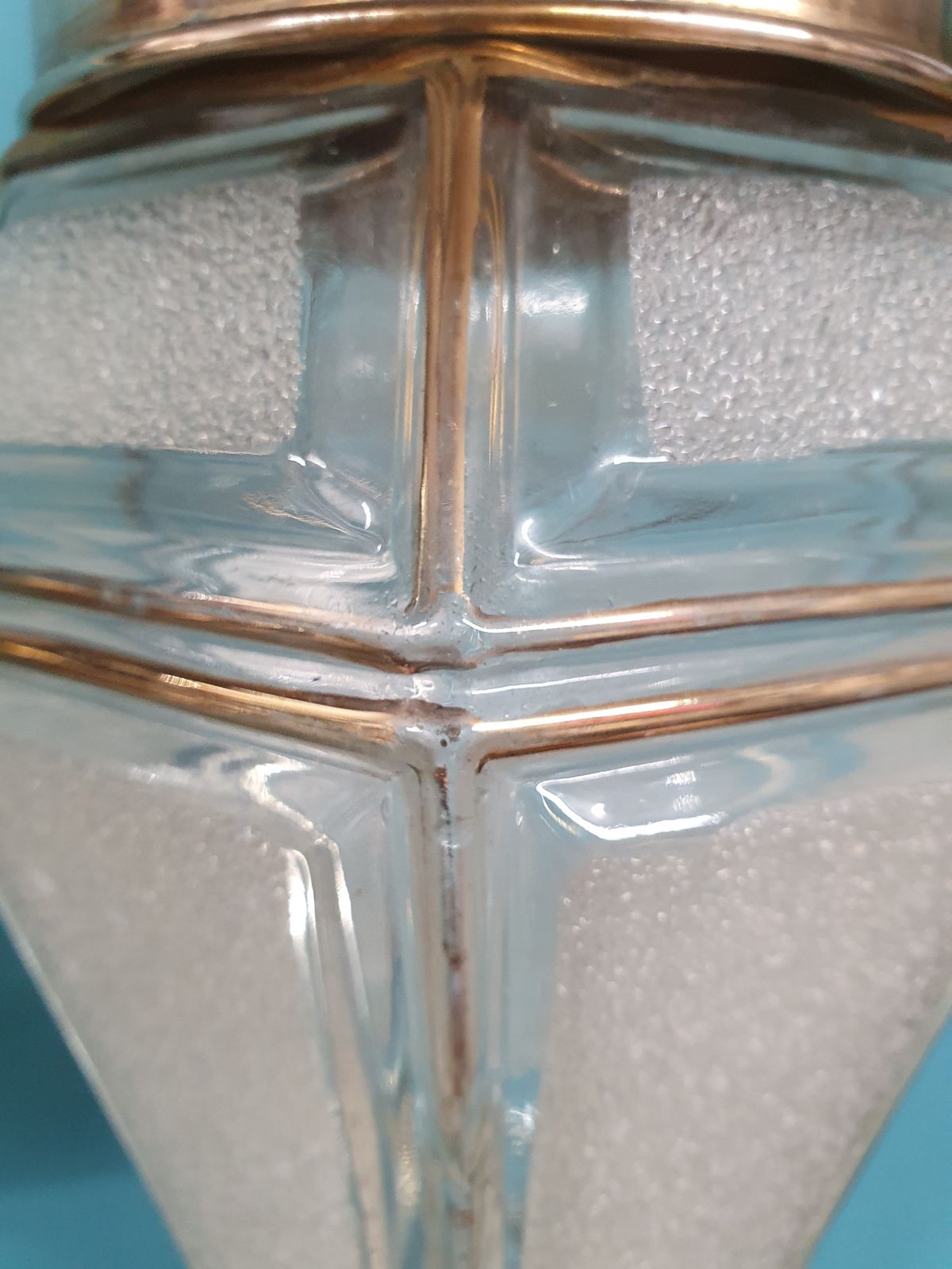 Early 20th Century Pair Of Frosted Hexagon Pendant Lights 6" photo vinterior