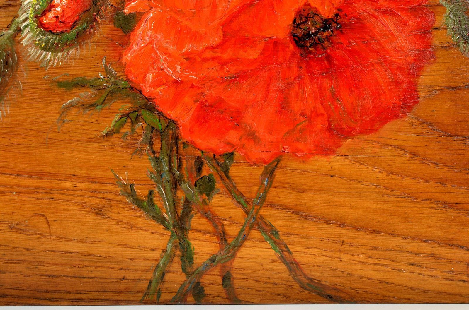 Igor Maikov Poppies. 2015. Wood/Oak, Oil. 32x25x3 Cm 2015 photo for sale