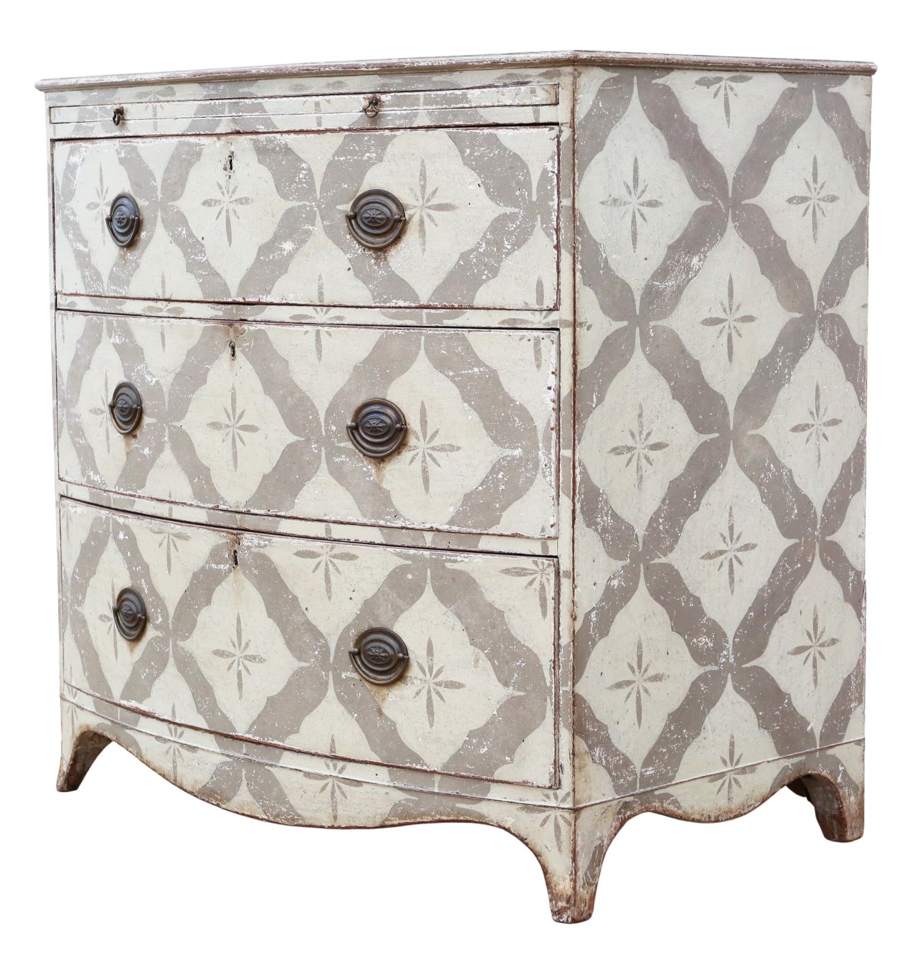 Antique 19th Century Bow Front Painted And Decorated Chest Of Drawers/ Commode  High Quality photo for sale