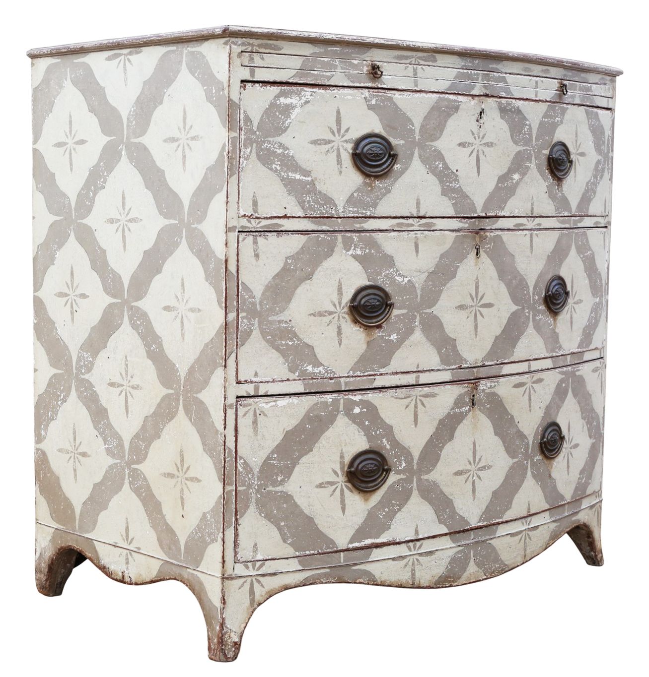 Antique 19th Century Bow Front Painted And Decorated Chest Of Drawers/ Commode  High Quality photo Furniture