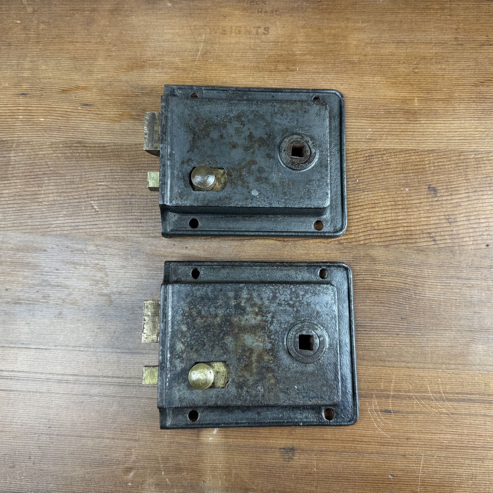 Pair Of Antique Reclaimed Iron Rim Locks photo furniture