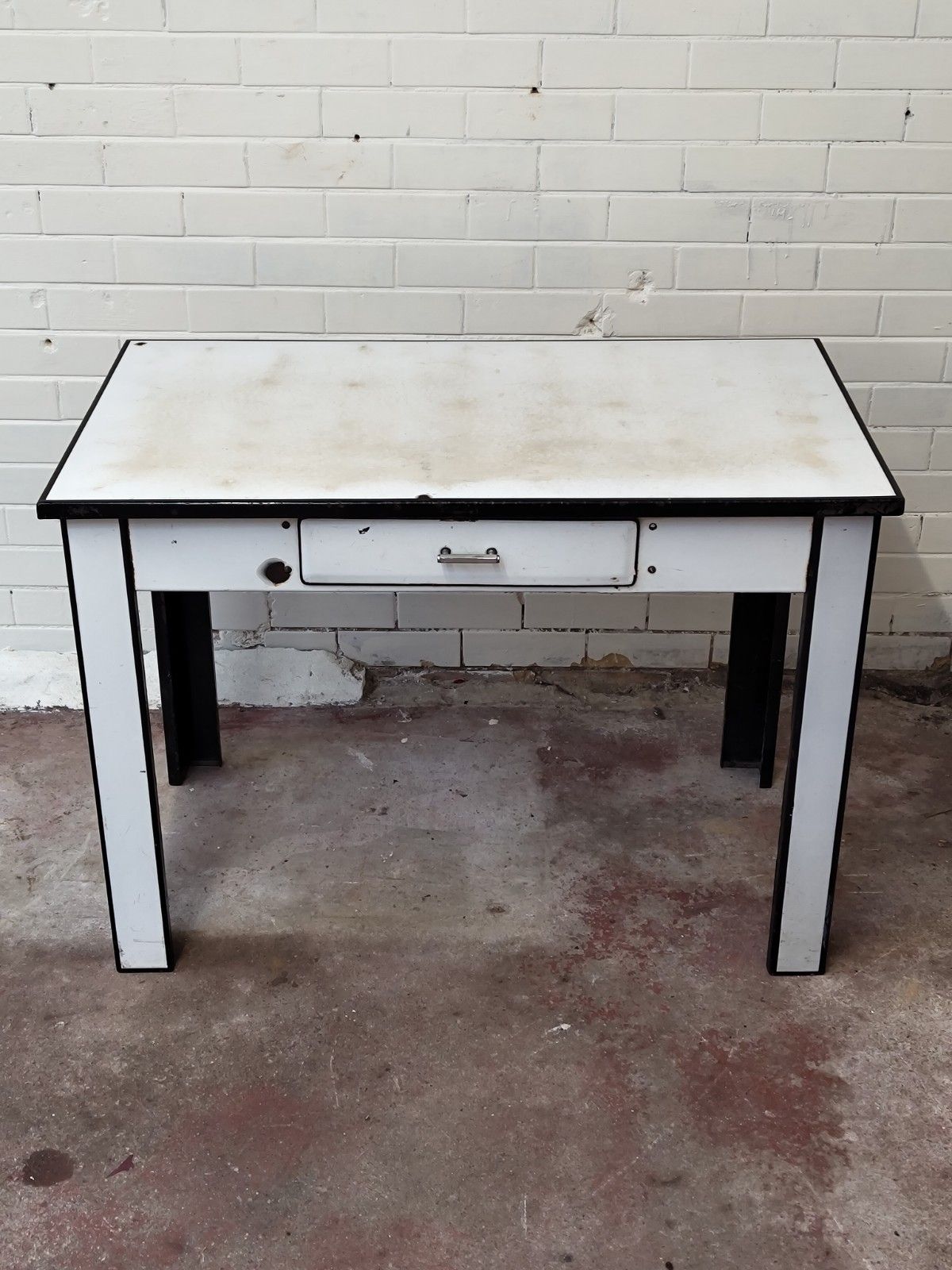 Antique Vintage 1940s French Enamel Metal Doctors Desk photo for sale