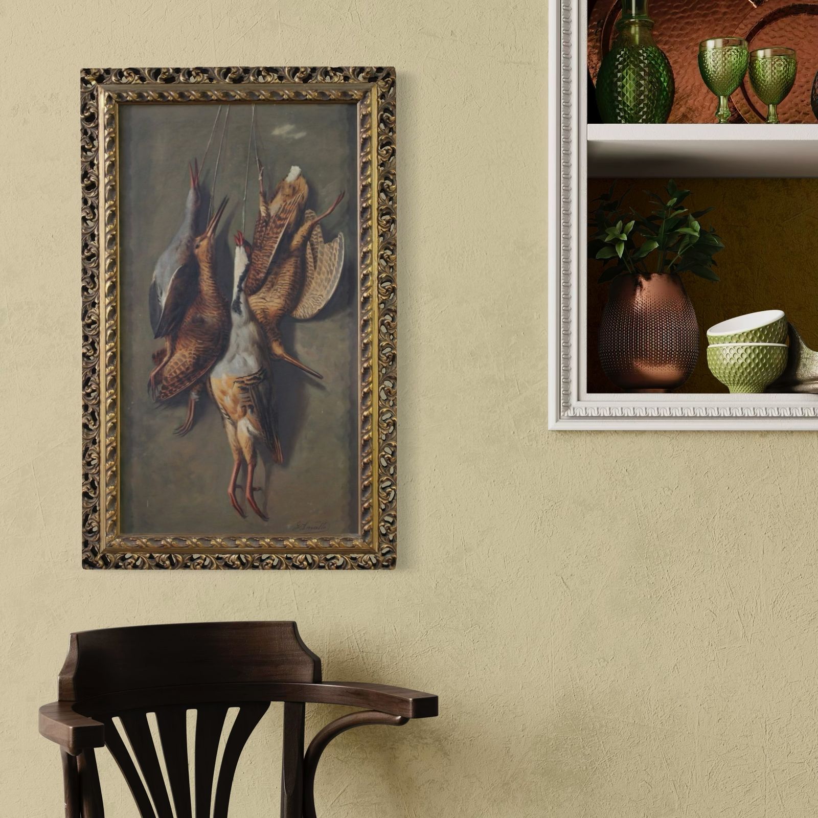 20th Century Italian Painting, Still Life With Game photo vintage