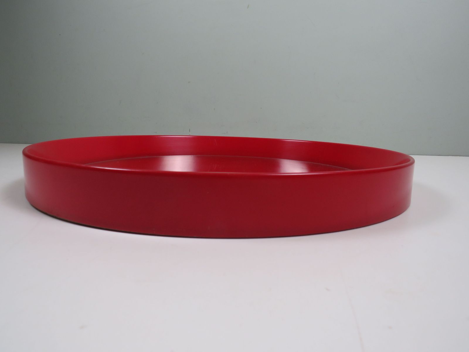 Mid Century Circular Wall Mirror With Red Lacquered Wooden Frame, 1960s photo 320.0