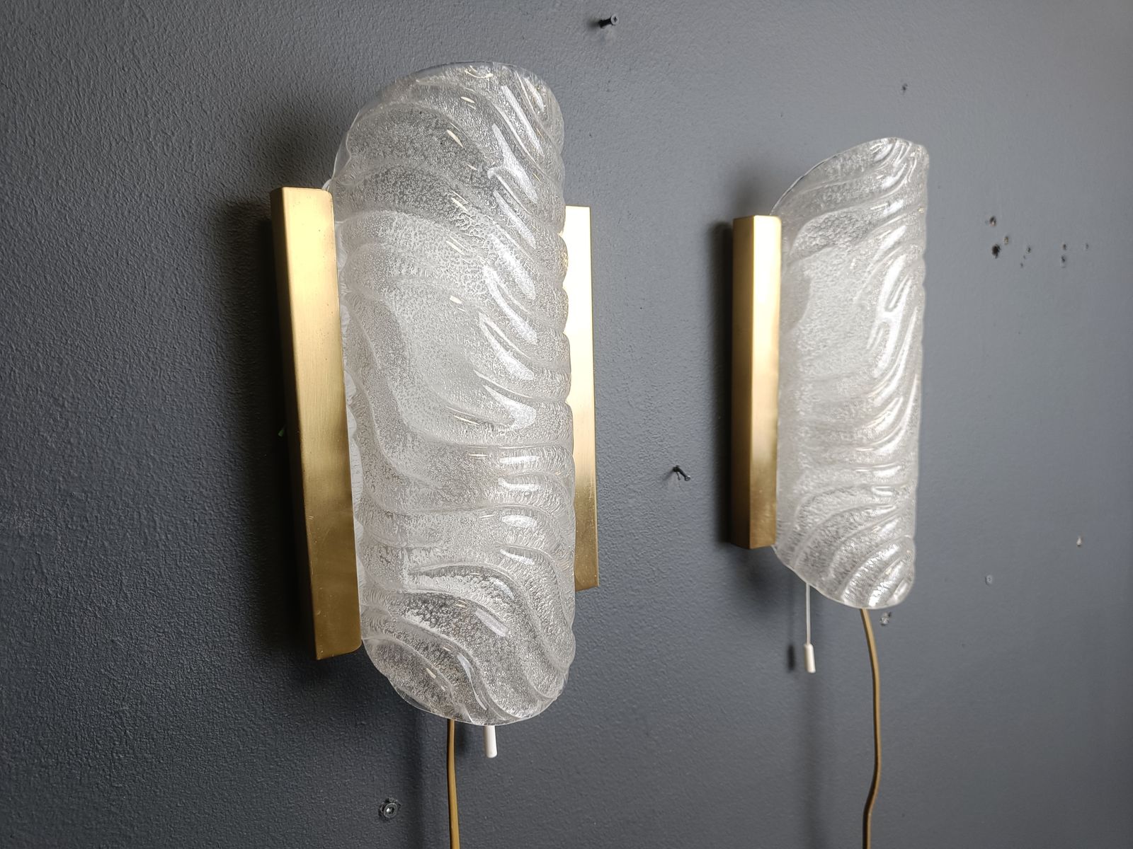 photo vinterior Pair Of Brass And Glass Wall Lights By Fischer Leuchten, 1960s