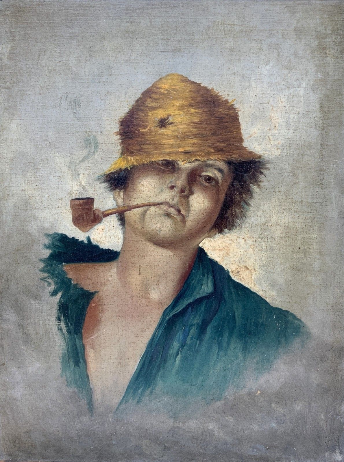 Circle Of: Luca Postiglione (1876 1936) 19thc Italian Oil Portrait Painting 1of2 photo for sale