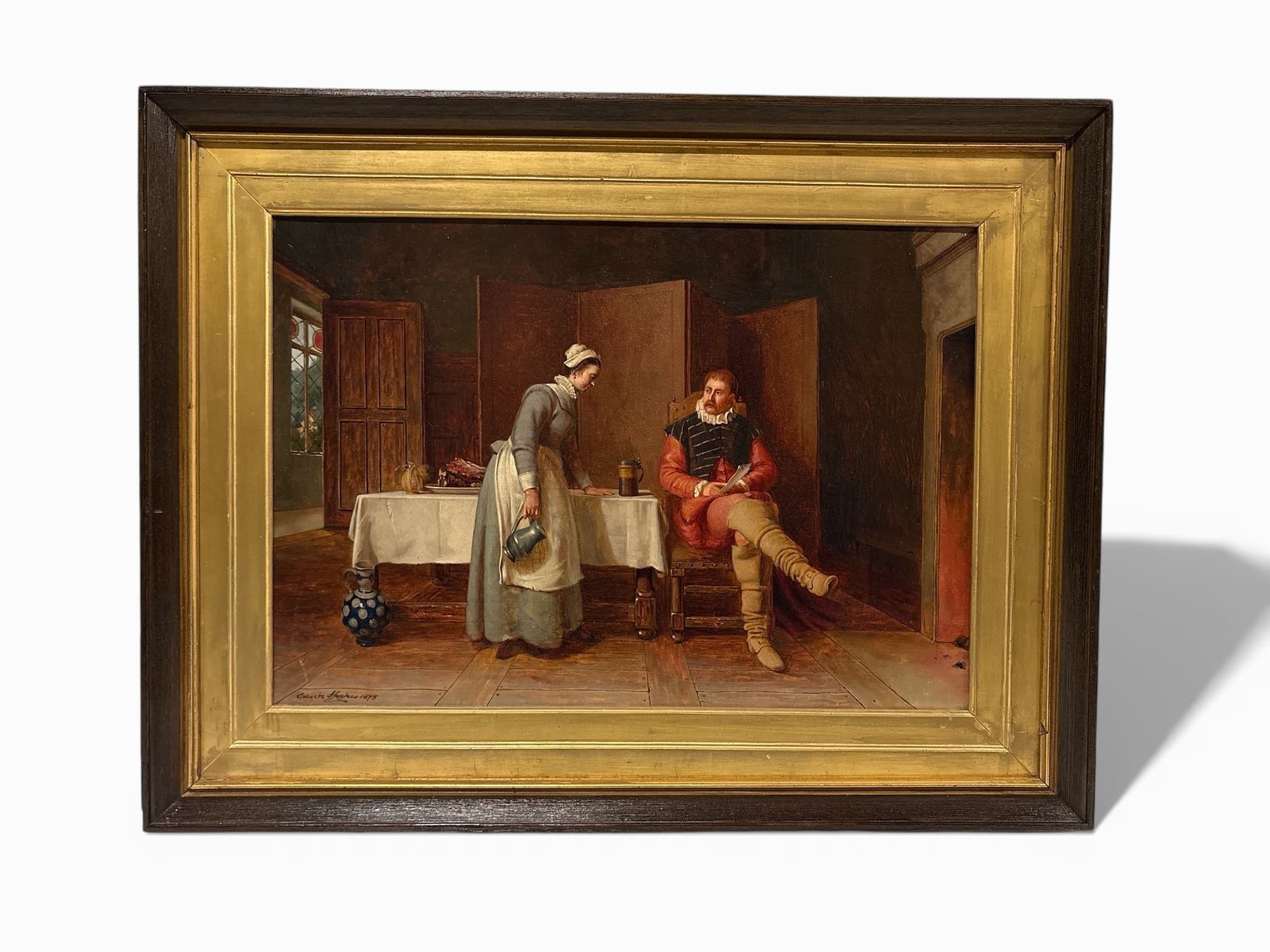 Oil On Canvas Scene Of A Cavalier And A Maid By Edwin Hughes 1875