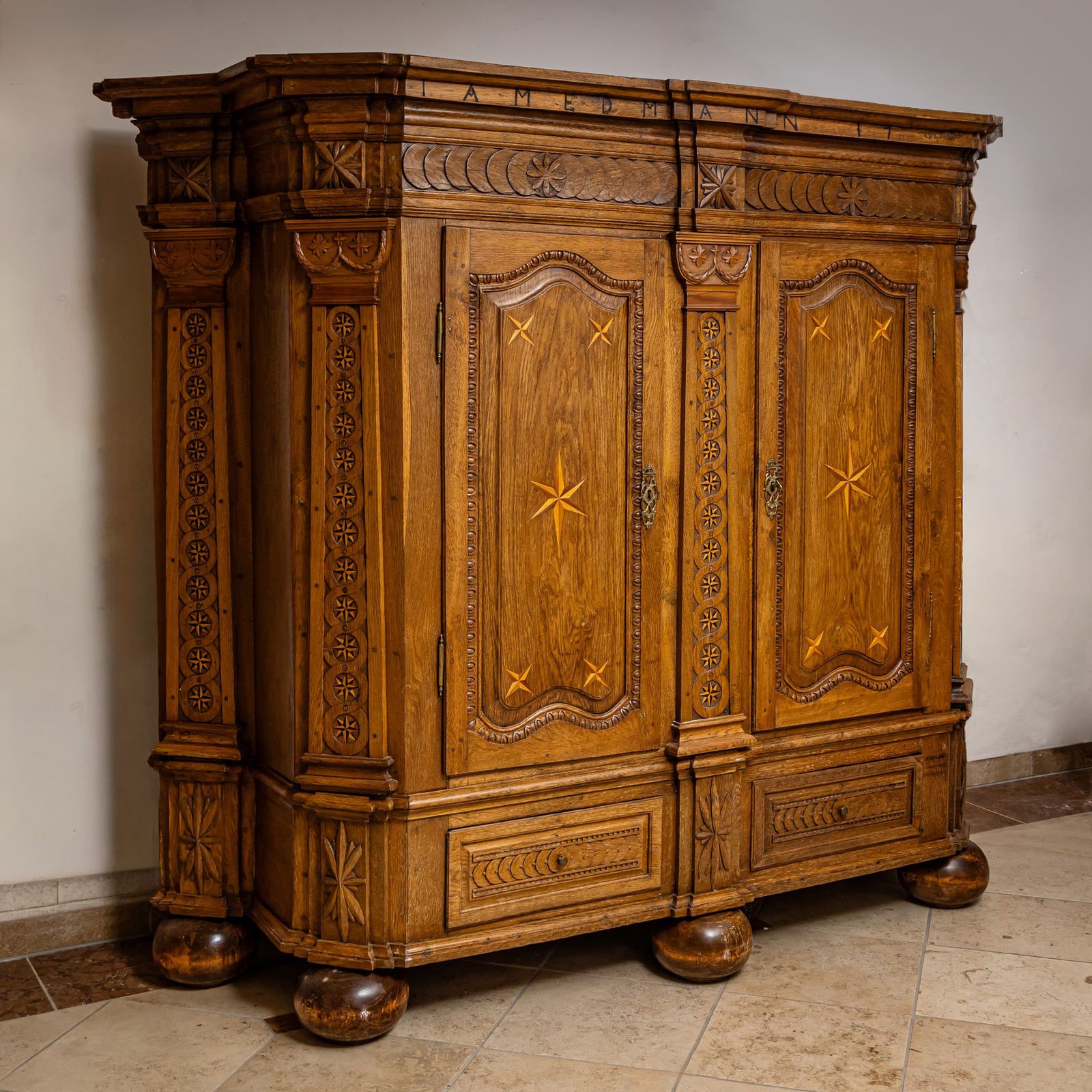 Oak Baroque Wardrobe, German, Mid 18th Century photo for sale