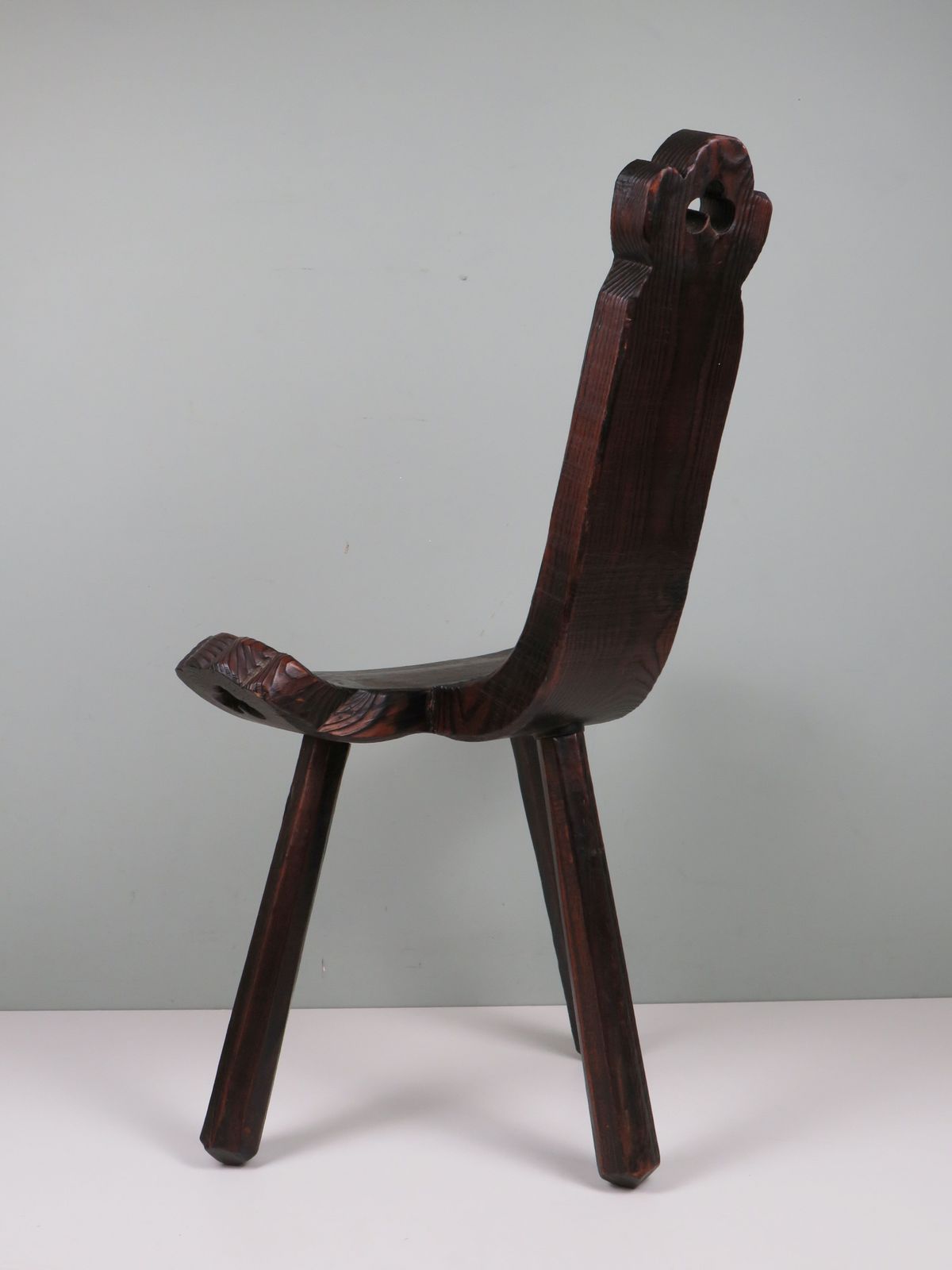 Spanish Mid Century Carved Wooden Birth Stool – Brutalist Style photo Furniture