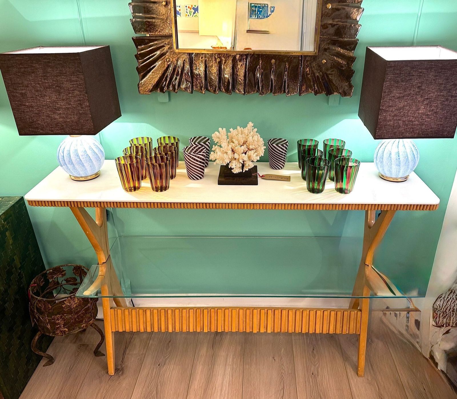 photo for sale A Lovely Italian 1950s Beechwood And Ribbed Glass Console By Ico Parisi