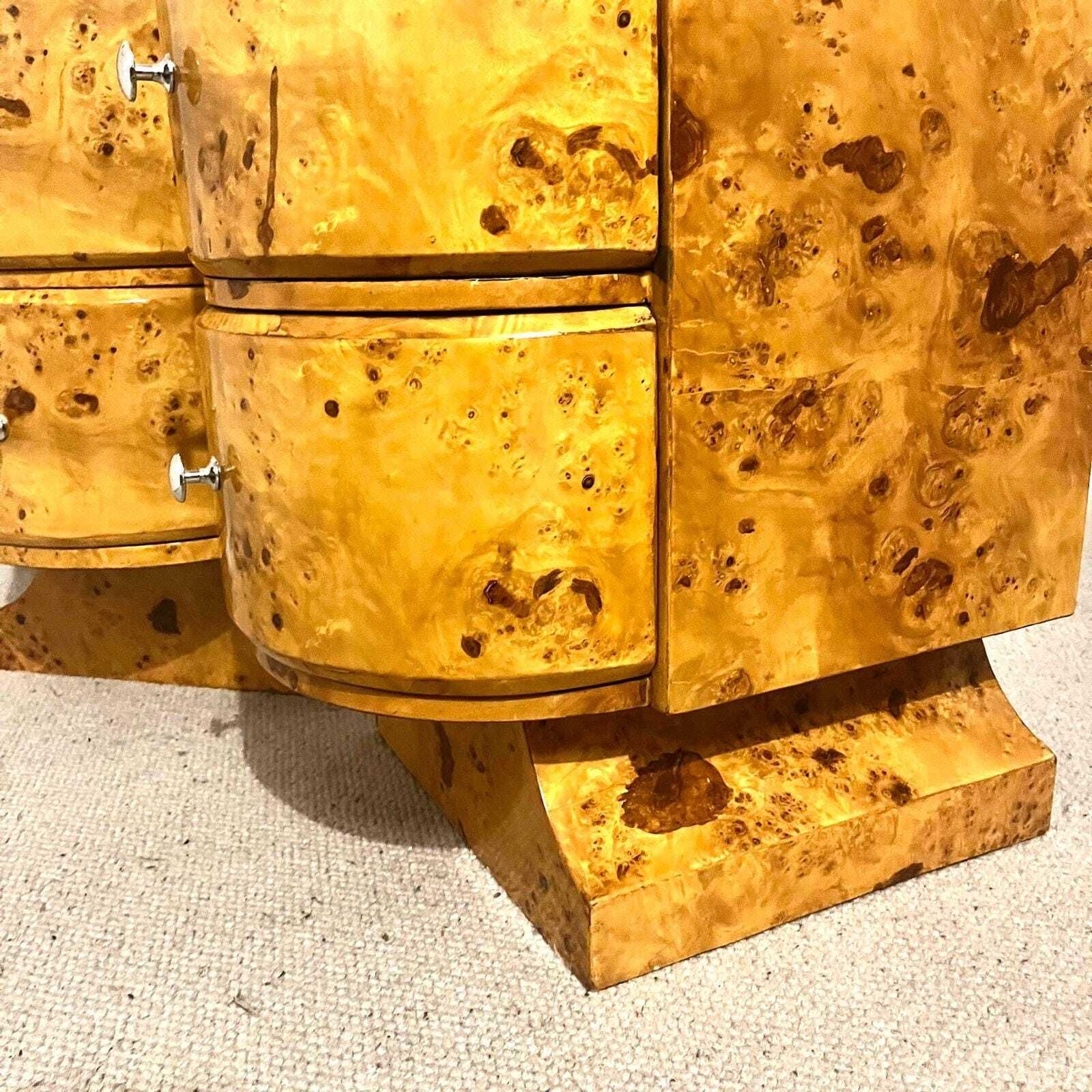 photo furniture A Pair Of Curved Art Deco Style Burr Walnut With 2 Drawers Bedside Tables/ Night Stands/ Side Tables
