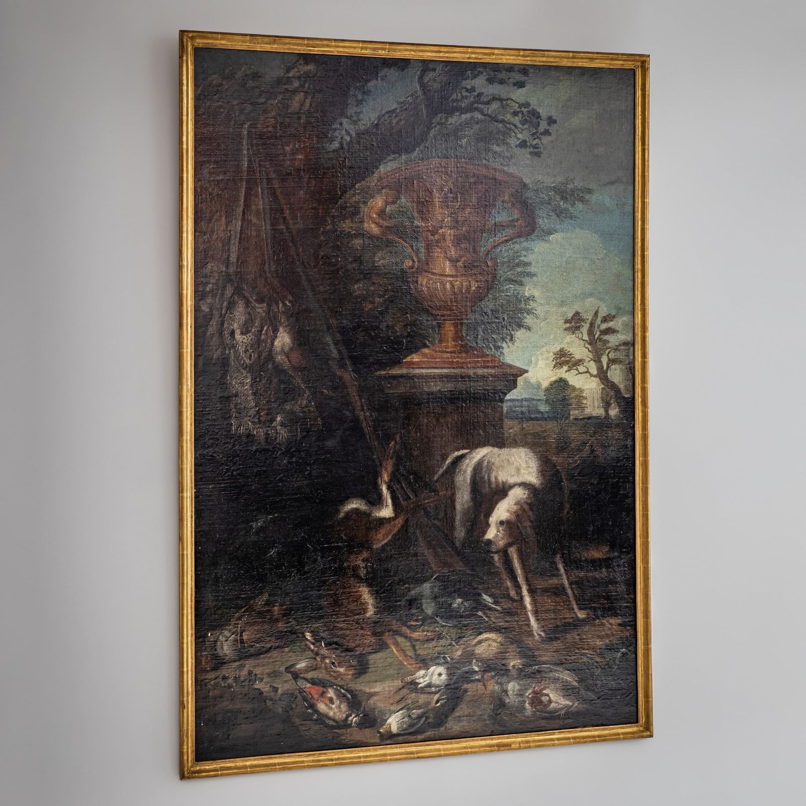 photo for sale Baroque Hunting Still Life With Dog, 18th Century, Large, Oil On Canvas, Framed