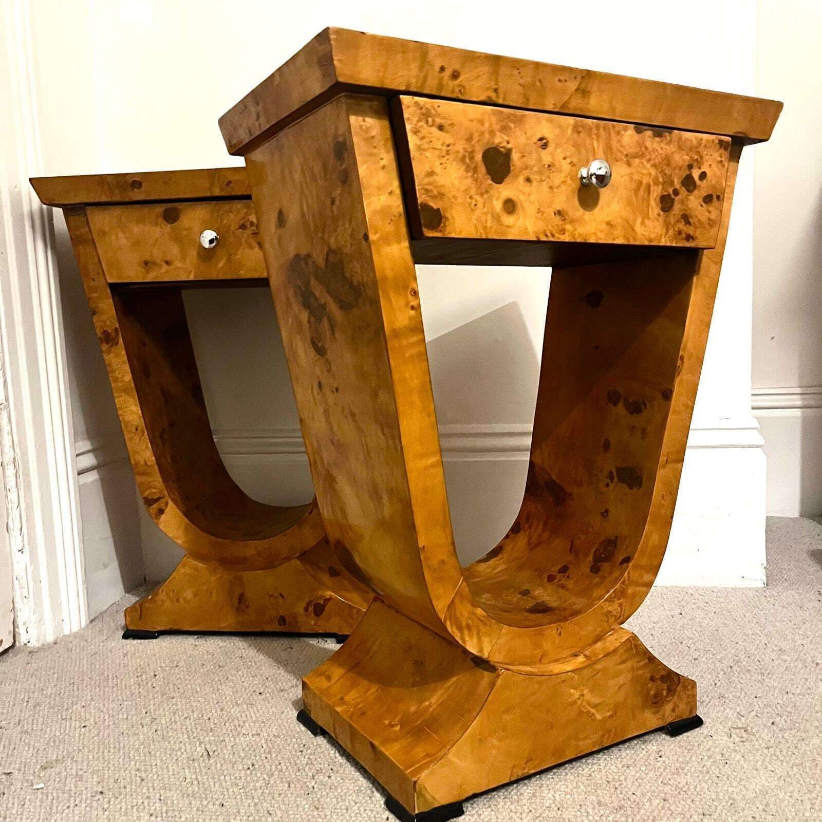 A Pair Of Burr Walnut Art Deco Style Side Tables / Night Stands/ Bed Side Table photo Furniture