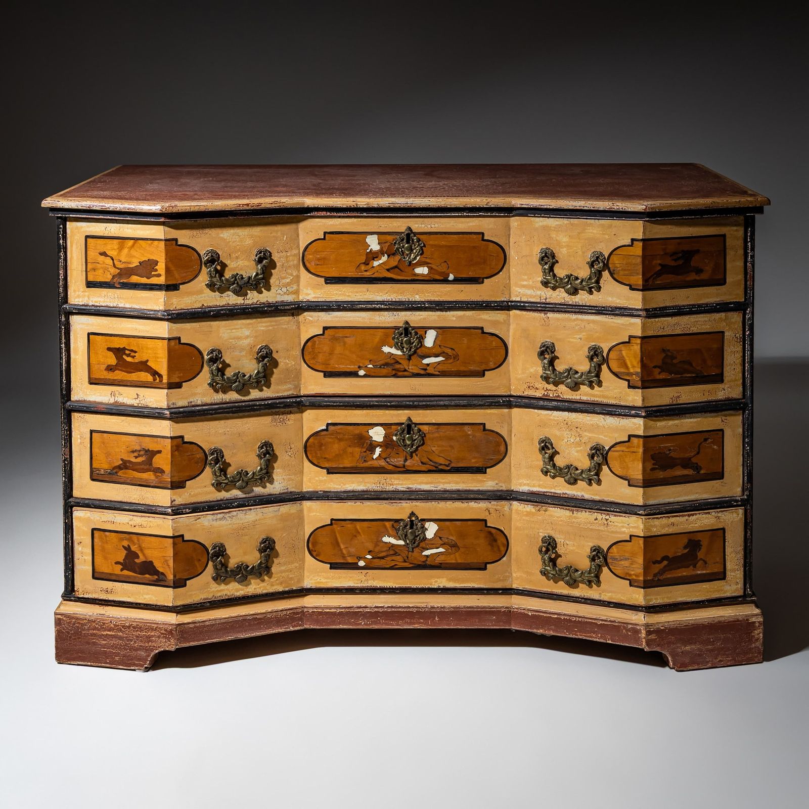 Painted Baroque Chest Of Drawers, Italy, Mid 18th Century