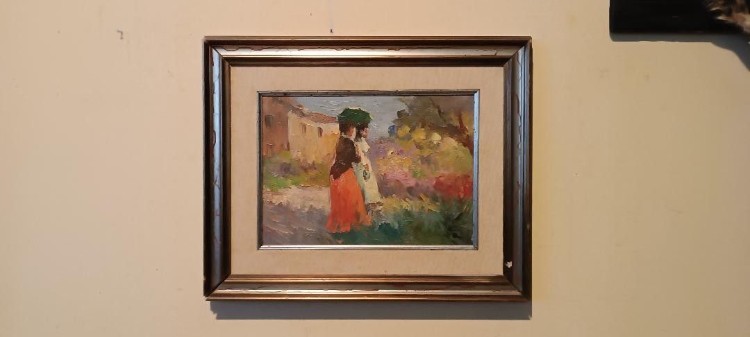 Painting Figures Oil On Board Impressionist Style 1950s\60s photo furniture