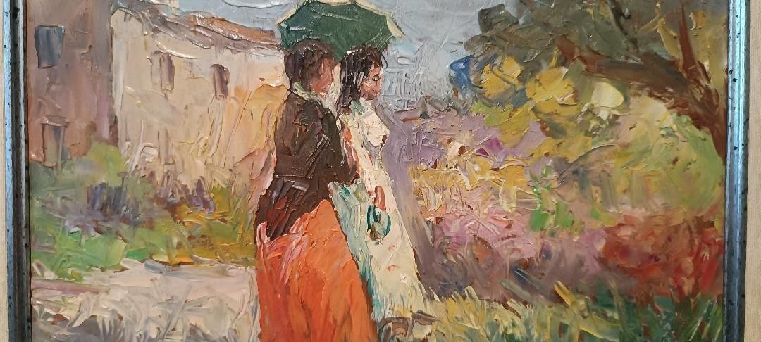 Painting Figures Oil On Board Impressionist Style 1950s\60s photo vinterior