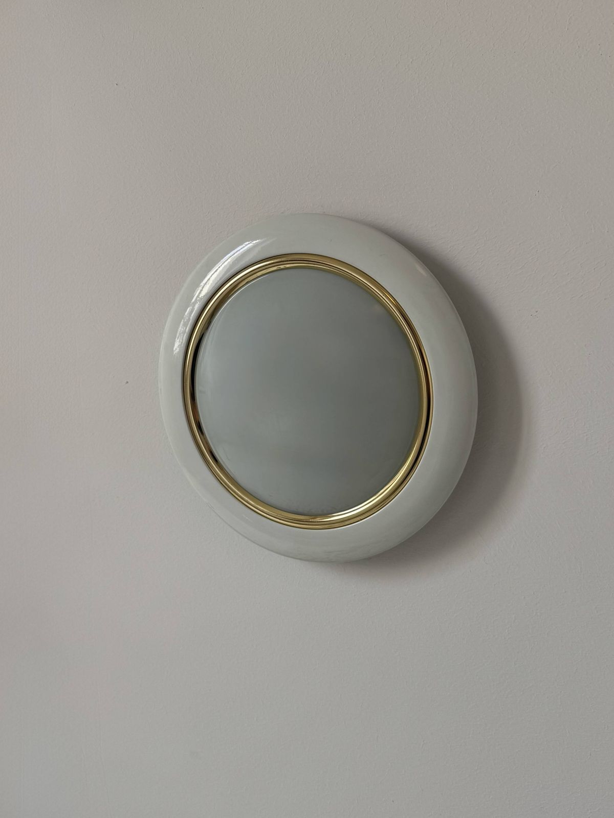Vintage Circular Wall Lights, Brass Metal And Frosted Glass, France 1980 photo 331.0