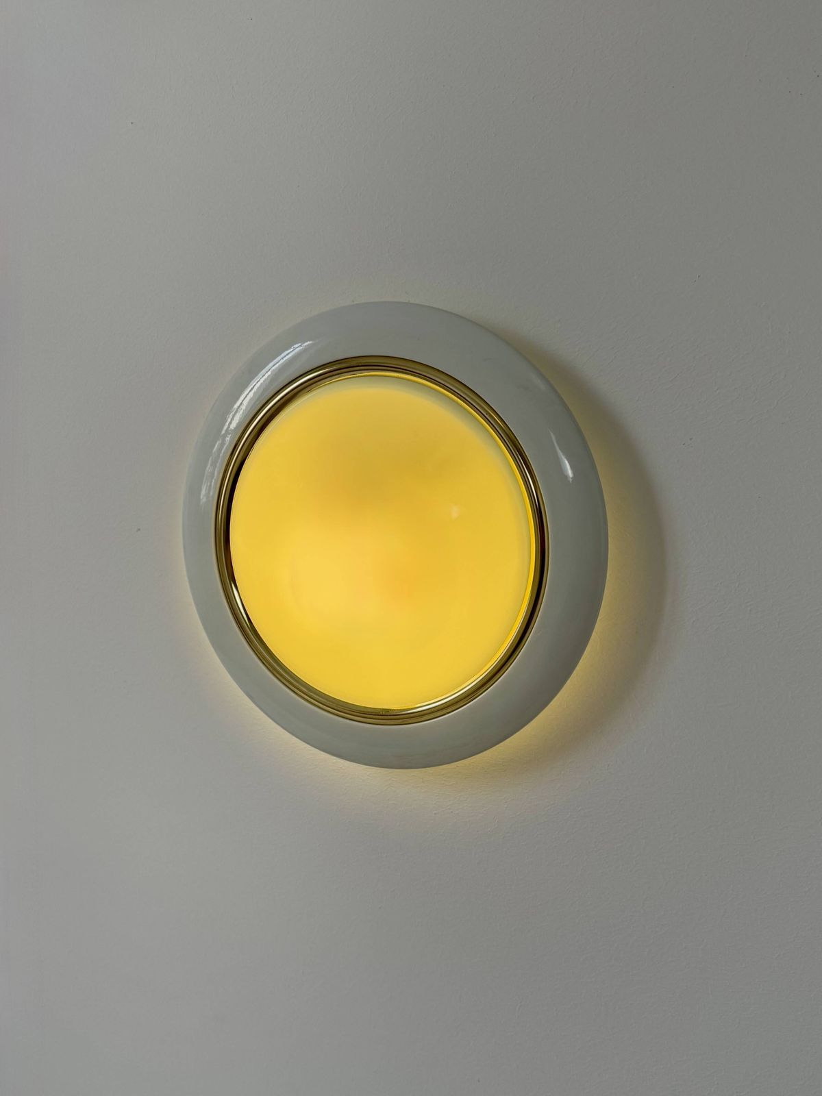 Vintage Circular Wall Lights, Brass Metal And Frosted Glass, France 1980 photo vinterior